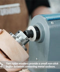 No Nonsense Heavy Duty 4 Inch Steel Wood Lathe Faceplate With 1x8TPI Spindle, nylon washers provide a buffer for smooth operation.