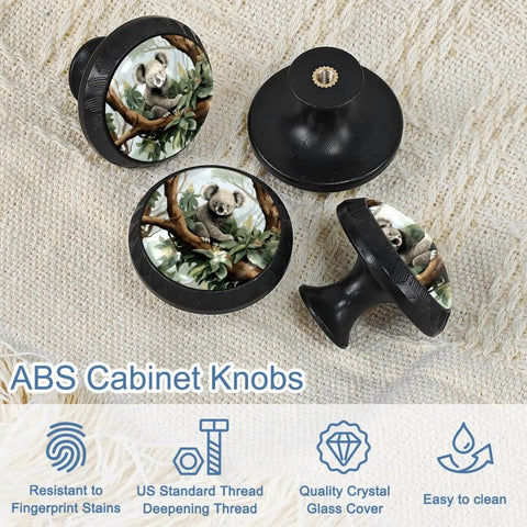 4 Pack Koala Cabinet Pulls Crystal Glass Face With Plastic Backing For Kitchen Cabinets And Drawers 3D Pattern Koala Design