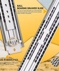 Close-up of Beefy Heavy Duty Drawer Slides 500 Lb Capacity Full Extension Ball Bearing Side Mount Rails with steel construction