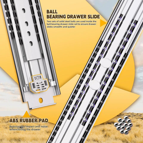 Close-up of Beefy Heavy Duty Drawer Slides 500 Lb Capacity Full Extension Ball Bearing Side Mount Rails with steel construction