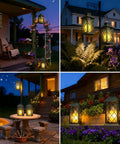 Outdoor Solar Lanterns 14 Inch Hanging LED Lights, 2 Pack with flickering flame look on porches and gardens at night