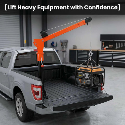 Beefy Truck Engine Hoist With Electric Winch And 2000 Lb Load Capacity lifting generator in truck bed