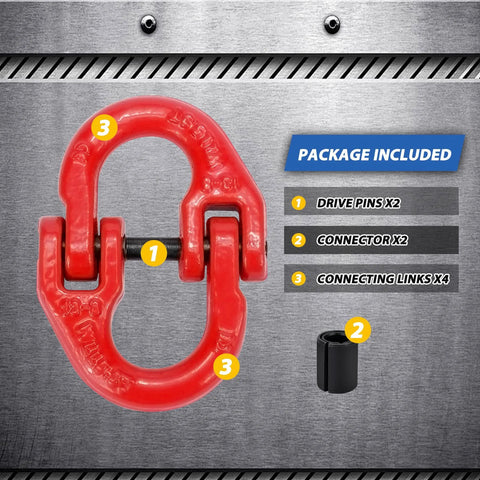 Half Inch Tow Hitch Hammer Lock Safety Chain Adapter Connector Link G80 Alloy Steel Red Powder Coat 12000 Lbs