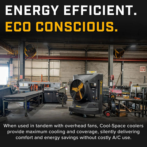 Heavy Duty Portable Swamp Cooler With Killer 36 Inch Fan And 46 Gallon Tank Straight Up Heatwave Buster in industrial setting.