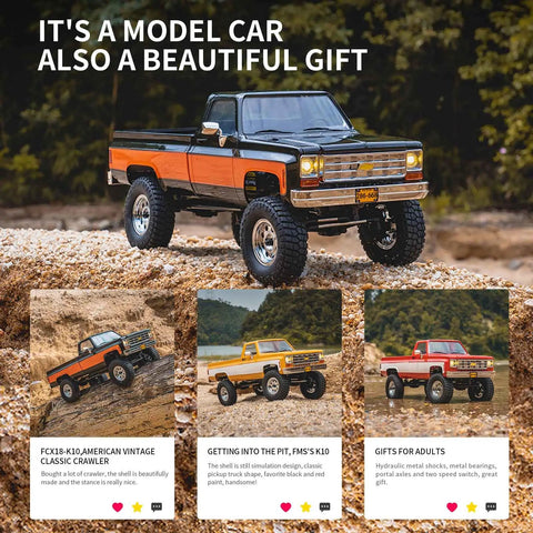 Chevrolet K10 One Eighteen Scale RC Truck With 4WD Dual Speed Switch LED Lights Off Road Crawler For Adults in natural terrain.
