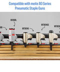 No Fuss Heavy Duty 21 Gauge Half Inch Crown Upholstery Staples with compatible meite 80 series pneumatic staple guns.