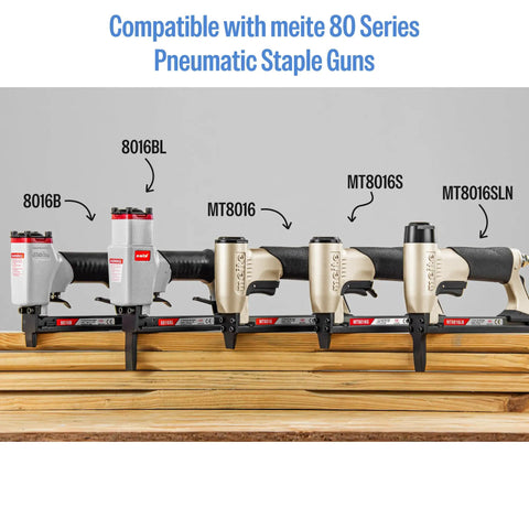 No Fuss Heavy Duty 21 Gauge Half Inch Crown Upholstery Staples with compatible meite 80 series pneumatic staple guns.
