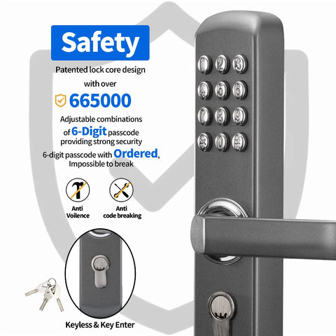 All Metal Mechanical Door Lock MX230G With Six Digit Keypad And Key Entry, No Power Needed, 665000 Plus Combinations, Built Tough