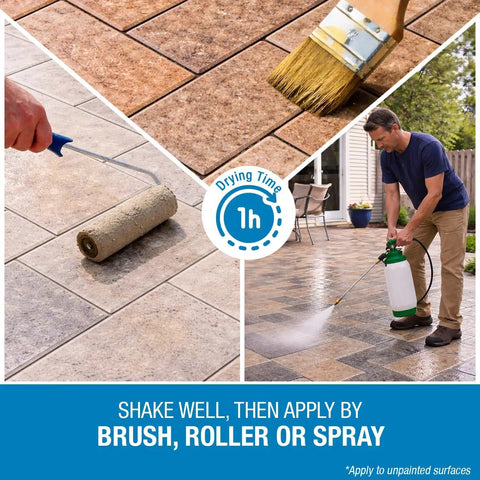 Pro Grade Paver And Concrete Sealant Mixes Up Two Full Gallons With Hella Tough Aqua Blockers application methods with brush, roller, and spray.