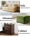 Get The Whole Crew Impressed With These Legit 2 Inch Square Wood Replacement Sofa Legs And Bed Feet Set Of 4 In Dark Brown Finish Including Every Piece Of Hardware For Zero Stress Setup And A Total Room Glow Up. Modern living room with yellow sofa, green ottoman, and dark wood cabinet.