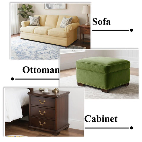 Get The Whole Crew Impressed With These Legit 2 Inch Square Wood Replacement Sofa Legs And Bed Feet Set Of 4 In Dark Brown Finish Including Every Piece Of Hardware For Zero Stress Setup And A Total Room Glow Up. Modern living room with yellow sofa, green ottoman, and dark wood cabinet.