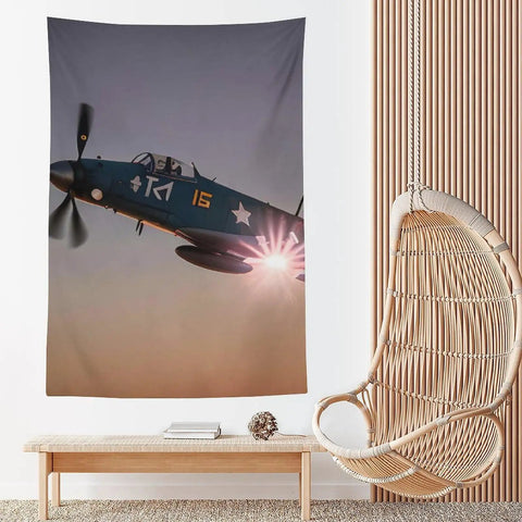 World War II Aircraft Wall Tapestry Large Polyester Print With Easy Hang Kit For Bedroom, featuring navy plane