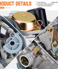 GY6 Carburetor PD24J 24mm for 125cc to 150cc 4 stroke engines, electric choke, features close-up details.