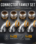 10 Piece Liquid Tight Conduit Connector Pack Includes 3/4 Inch Straight Fittings And Ninety Degree Elbows, durable metal construction.