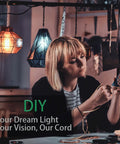 Person assembling 16ft Pendant Light Kit Plug In Hanging Lantern Cord With E26 E27 Socket On Off Switch UL Approved Socket Rings White Great For DIY Lighting