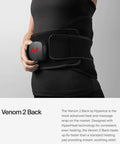 Person wearing Venom 2 Back Wrap with Next Level Heat and Vibration for fast pain relief, HyperHeat technology for targeted back massage.