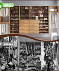 The Real Deal Modular Closet System 96 Inch Wall Mounted Organizer Made From Sturdy Wood with organized shelves and drawers.