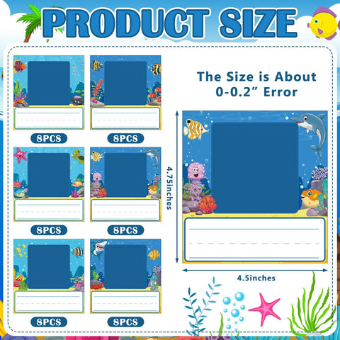Ocean Themed Photo Nameplates For Desks 48 Pack Self Adhesive Name Tags With Photo Space Colorful Labels Size Chart