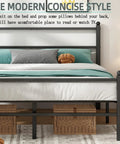 Built Like A Tank Metal Platform Bed Frame With Headboard And Footboard, 14 Inch Full Size Steel Slat Base, No Box Spring Required, Quiet Comfort With Ample Underbed Storage, No Fuss Assembly, Black in modern bedroom setting with pillows.
