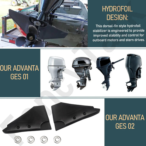 Universal Outboard Hydrofoil For 5 To 150 HP Boats, Whale Tail Cavitation Plate Stabilizer, PA66 Plastic Black, stainless bolts