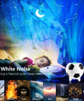 Child sleeping under aurora and constellation projections from Soccer Ball Shaped Constellation Projector Night Light With Bluetooth Speaker