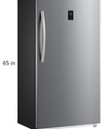 Built Different 18 Cu Ft Upright Freezer And Convertible Fridge With Tempered Glass Shelves in stainless design, 65 in tall.