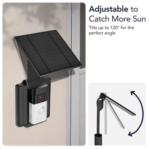 Installed Universal Solar Charger For Ring Battery Doorbell Series And Wyze Wireless Video Doorbell Pro, 2.5W panel.