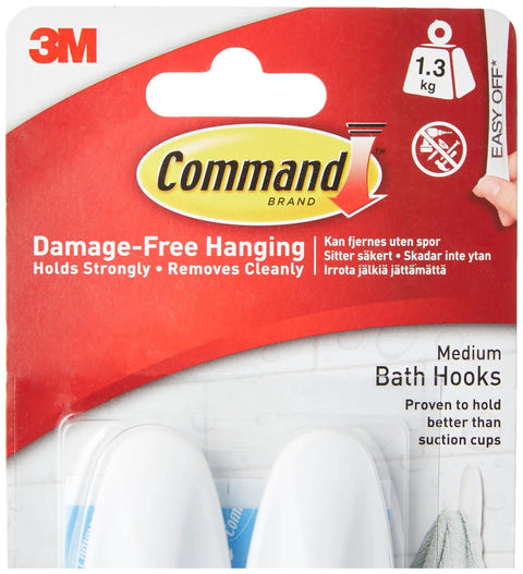 Hella Strong Damage Free Bathroom Hooks With Water Resistant Adhesive Strips No Sweat Installation medium white hooks package.