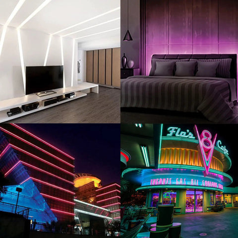 Pink 12V Waterproof LED Silicone Neon Light Strip Rope Light 16.4 Ft 5m Cuttable For Indoor Outdoor Use illuminating various spaces
