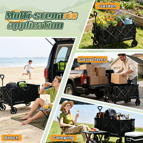Heavy Duty Foldable Wagon Cart With Wheels 450 Lb Capacity Lightweight Portable Utility Wagon With Two Cup Holders for various uses.