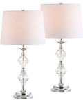 27.5 Inch Clear Crystal Table Lamp Set of 2 for Living Room and Bedroom With Glam Traditional Chrome Nightstand Lamps, White Linen Drum Shades, LED Bulbs Included