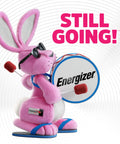 Pink Energizer bunny mascot with sunglasses playing a drum labeled Energizer.