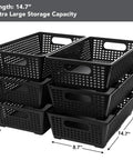 Stackable Woven Plastic Storage Baskets 6 Pack For Cabinet Closet Shelf Under Sink Countertop Pantry Organizer Bins With Extra Large Capacity