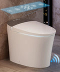 Slick No Sweat Smart Toilet With Built In Bidet Sprayer, showcasing sleek design and wireless remote control features.