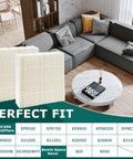 1043 Super Wick Humidifier Filter 2 Pack Replacement in modern living room, chart of compatible models below