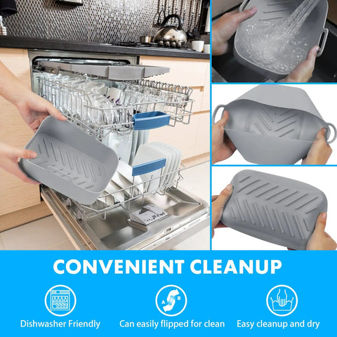 Two Pack Air Fryer Silicone Liners Nonstick Reusable Basket Liners Food Safe And Heat Resistant Up To 428 Degrees Fahrenheit Durable Tray Replacement For Easy Cleanup Fits Most Air Fryers, shown in dishwasher