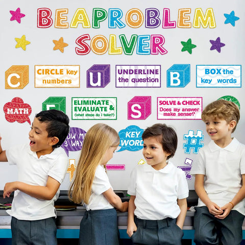41 Piece Math Bulletin Board Set With Cubes And Math Keywords Paper Cutouts for Summer Classroom with children engaged