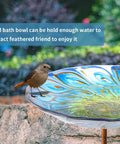 Glass Bird Bath On Metal Stake With Four Pronged Base For Stability Easy Assembly Outdoor Garden Bird Feeder Peacock Style