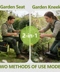 Heavy Duty Garden Kneeler And Seat 2-In-1 Foldable Bench with 11 Inch Detachable Kneeling Pad shown in use as seat and kneeler
