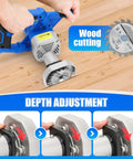 Tough As Nails Toe Kick Saw Cuts Flush Under Cabinets With 3 3/8 Inch Blades displayed with depth adjustment mechanism.