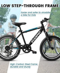 Kids Mountain Bike 20 Inch with 7 Speed Drivetrain, Front Suspension and Disc Brakes, Easy to Ride for Ages 5-10, side view