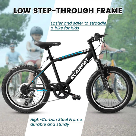 Kids Mountain Bike 20 Inch with 7 Speed Drivetrain, Front Suspension and Disc Brakes, Easy to Ride for Ages 5-10, side view