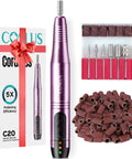 Kickass Cordless Nail Drill And Electric File Kit With Variable Speed And Forward Reverse Function Pro Grade Burrs, purple nail drill with bits and box.