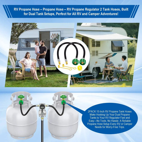 Discover the Ultimate 15-Inch RV Propane Hose in a Solid 2-Pack Setup with 1/4-Inch Male NPT and QCC1 Type1 fittings, dual tank use