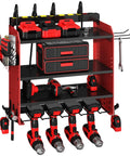 Power Tool Organizer Wall Mount With Charging Station For Garage And Workshop Eight Outlet Charger Holds Drills And Tools