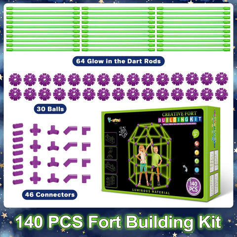 Glow In The Dark Fort Building Kit 140 Piece STEM DIY Castle And Tunnel Build Set For Kids Ages 4 5 6 7 8 Plus Great Christmas And Birthday Gift For Boys And Girls product display
