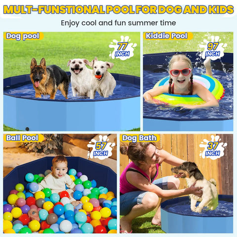 Foldable 57 Inch Pool For Dogs And Kiddos Non Slip Portable Plastic Tub Wading Pool For Large Dogs And Toddlers Outdoor Backyard Durable PVC