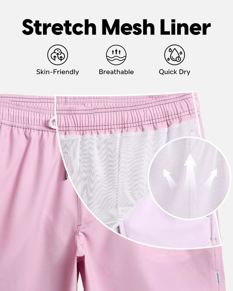 Mens Dope Swim Trunks 5 Inch Quick Dry Board Shorts With Mesh Lining And Zip Pockets Pink Medium mesh liner detail