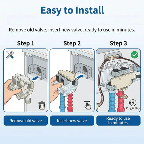 5304528029 Washing Machine Water Inlet Valve Assembly Replacement Part For Most Major Washers DIY Friendly Install Durable Fits Top Load And Front Load Models Across Popular Brands, step-by-step install diagram