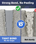 Comparison of self leveling concrete crack filler with strong bond on left and weak bond on right